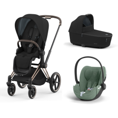Trio Cybex Priam Rosegold con navicella Lux Carry Cot e seggiolino auto Cloud T i-Size Plus Leaf Green
