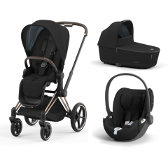 Trio Cybex Priam Rosegold con navicella Lux Carry Cot e seggiolino auto Cloud T i-Size Sepia Black