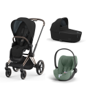 Trio Cybex Priam Rosegold con navicella Lux Carry Cot e seggiolino auto Cloud T i-Size Plus Leaf Green